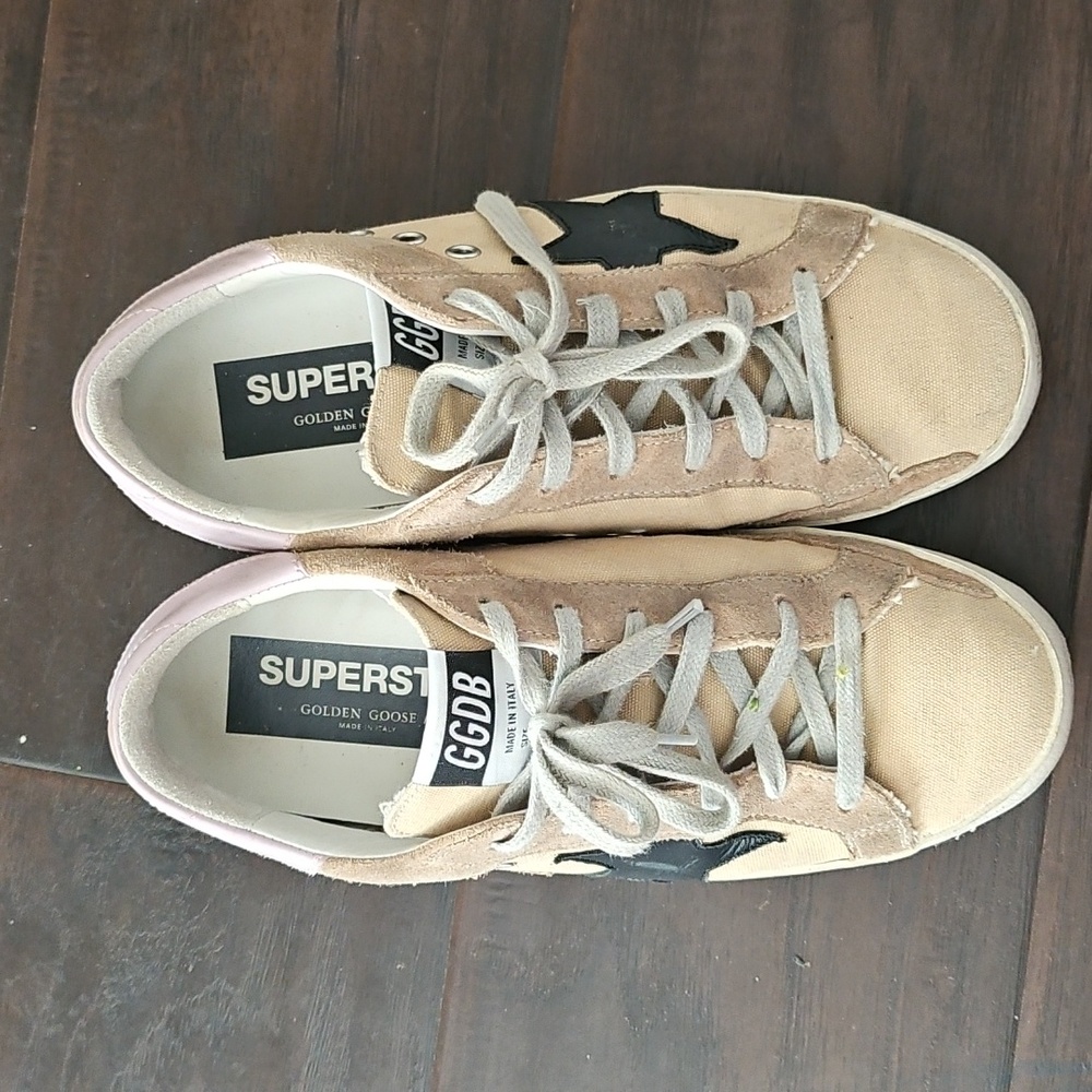 Golden Goose Superstar Tan Canvas Sneakers Size 37 - Picture 3 of 4